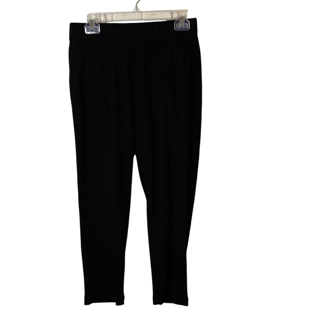 Eileen Fisher‎ Womens Black Ribbed Knit Pull On Textured Pants Size SP Classic